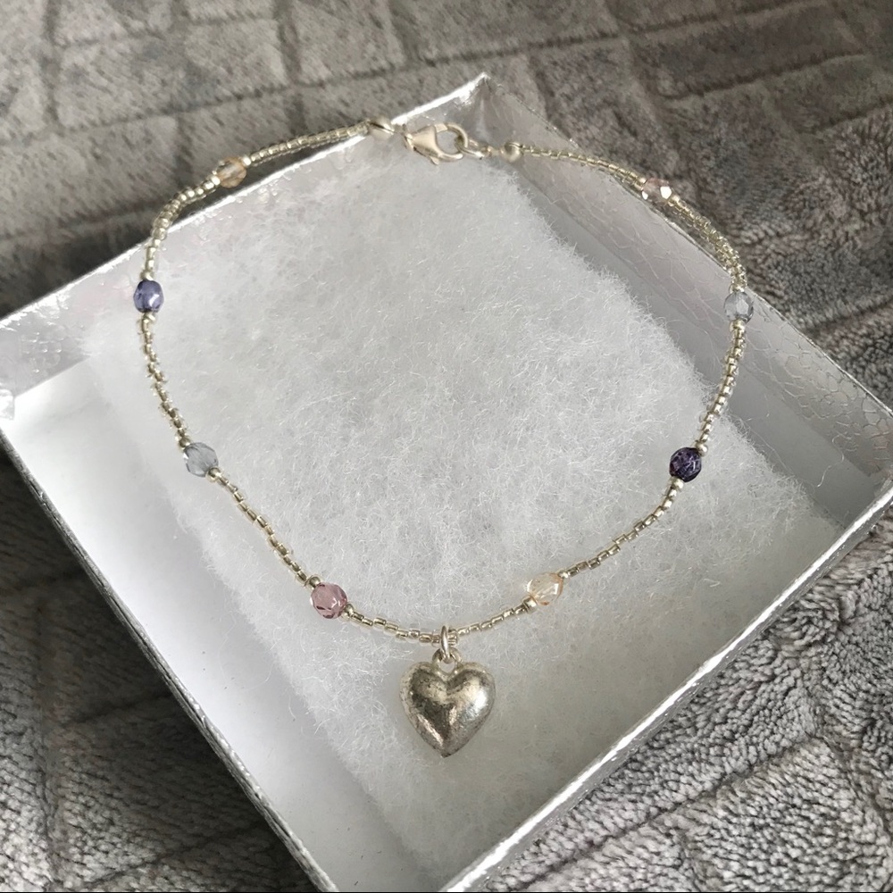 🪞Heart charm beaded anklet